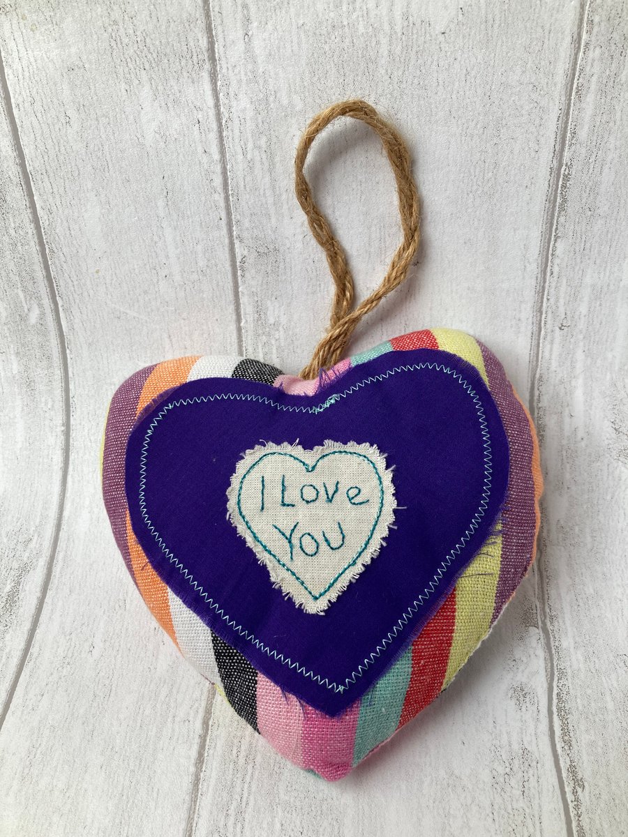 I love you. Hanging fabric heart decoration