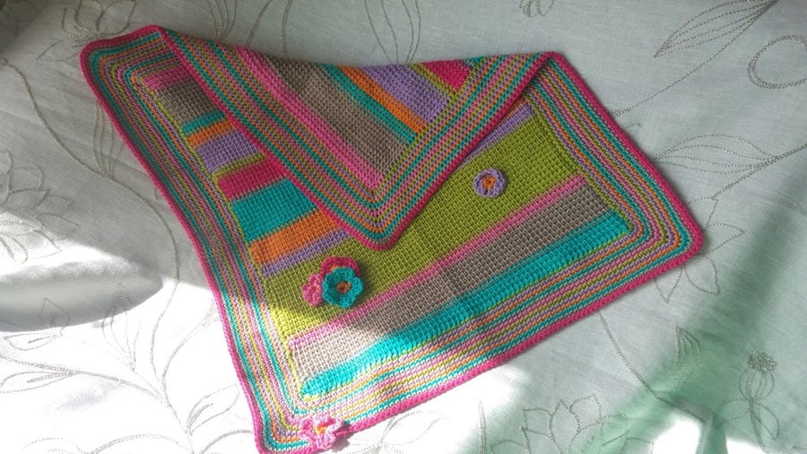 Bright Cotton Tunisian Knit Crochet Pram Blanket