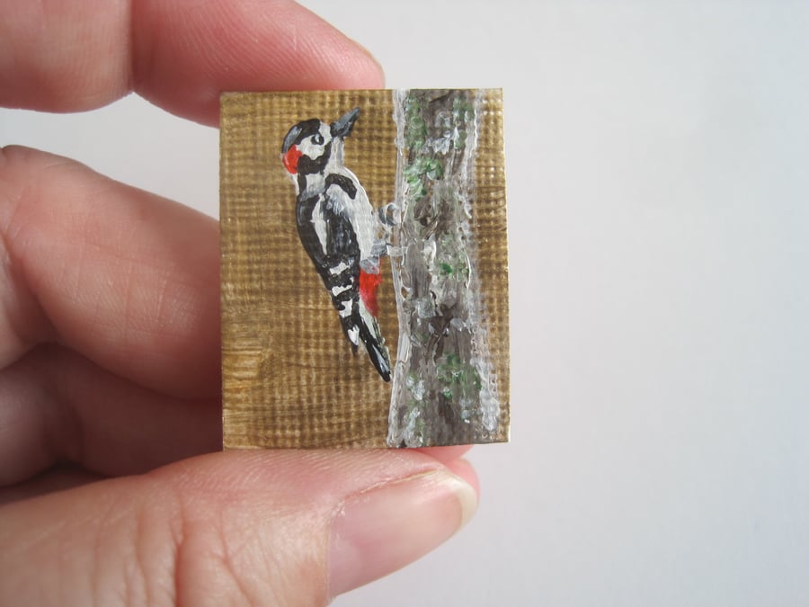 Miniature Woodpecker Painting Original Acrylic Art