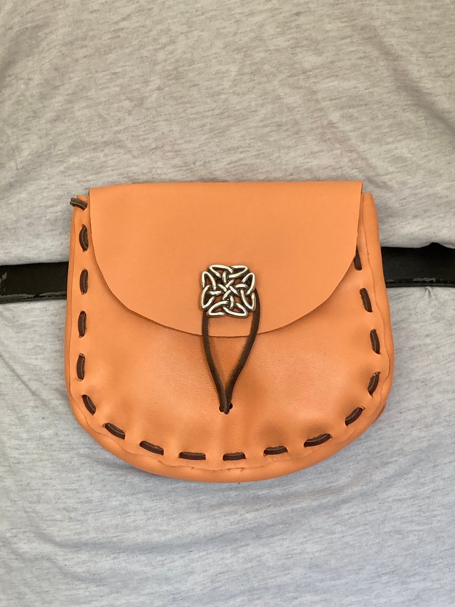 Peach Coloured Leather Medieval Style Pouch with Celtic Knot Closure