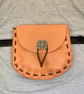 Peach Coloured Leather Medieval Style Pouch with Celtic Knot Closure - Image 1
