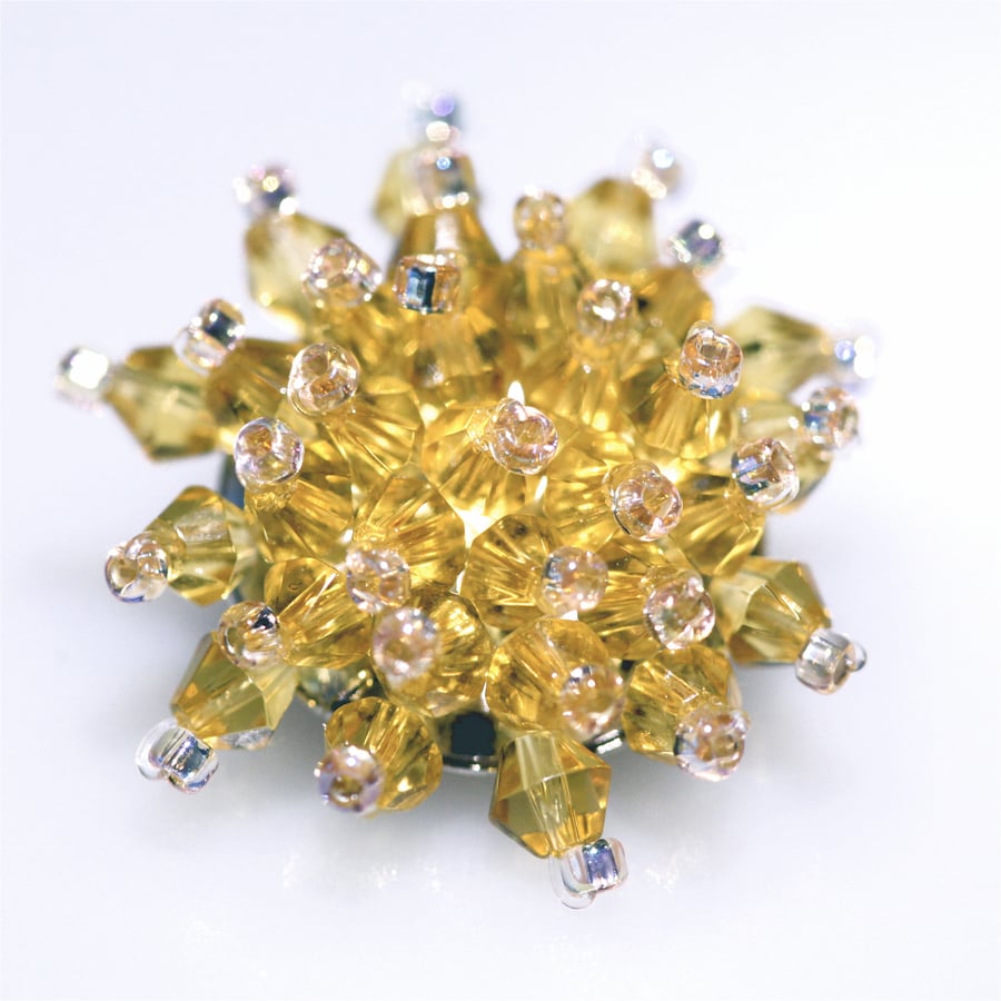 Beautiful Yellow Crystal Bead Brooch 