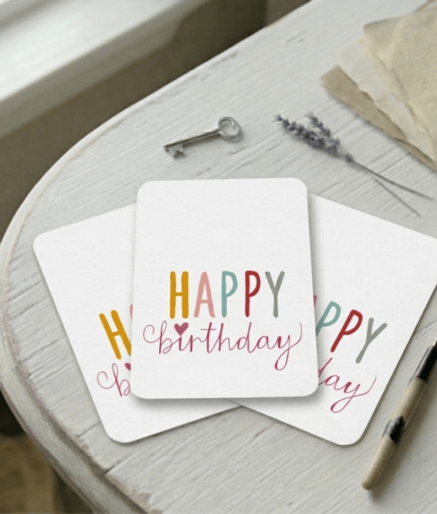 Colorful Happy Birthday -  Lettering Postcard & Celebration Art Birthday Card