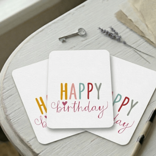 Colorful Happy Birthday -  Lettering Postcard & Celebration Art Birthday Card