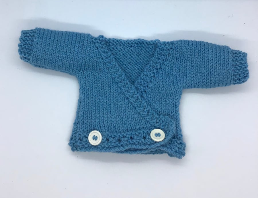 Cardigan Premature Baby Size - Blue Wool