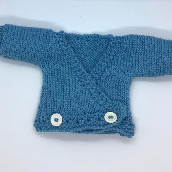 Cardigan Premature Baby Size - Blue Wool