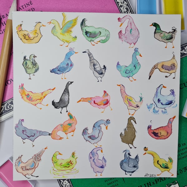 Original Watercolour painting colourful duck art