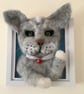 Needle felted kitty in frame