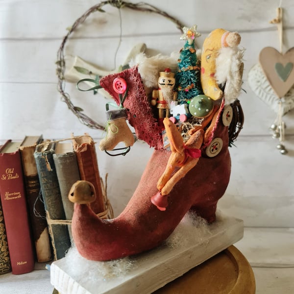 The Christmas boot handmade heirloom soft sculpture