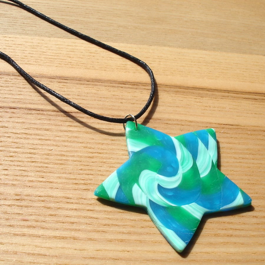 Swirl Star FIMO Polymer Clay Pendant