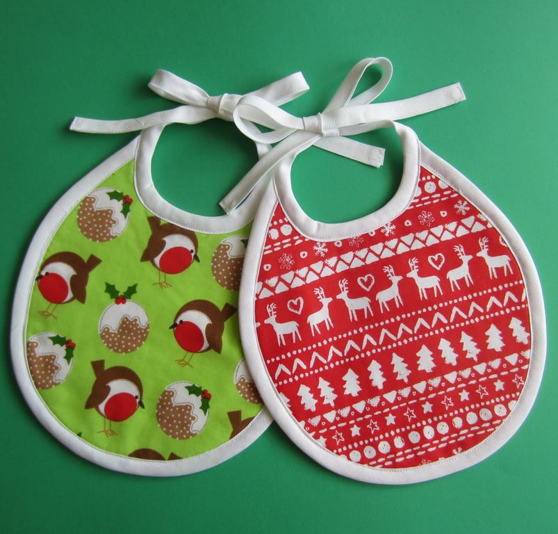 SALE 2 Christmas Bibs. First Size Baby Bibs.