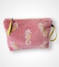 Dusty Pink Seahorses Velvet Makeup Bag - Image 1