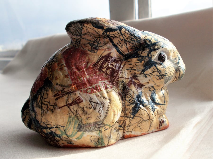 Artisan Decoupage Bunny Rabbit Ornament
