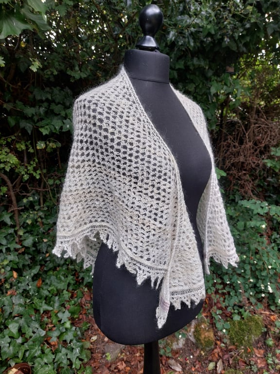 Handspun, Hand-knitted Luxury Shawl in Pure Wensleydale Wool