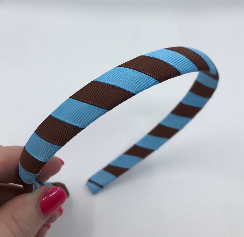 School Brown and Light Blue 1.8cm striped Hairband