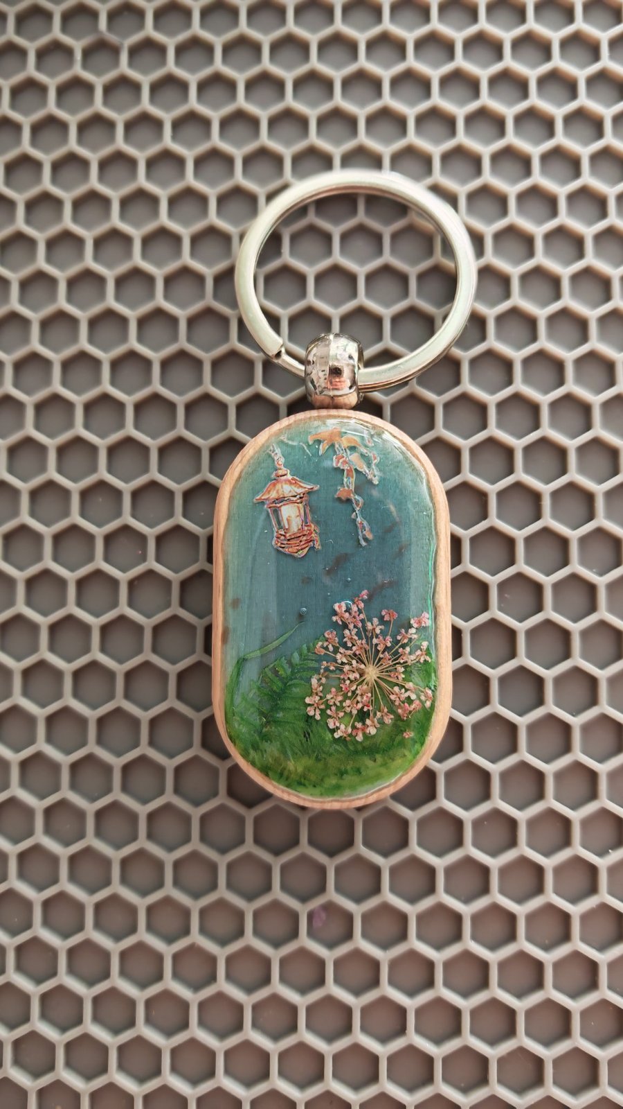 Wood And Resin Keychain: Handmade Miniature Summer Scene