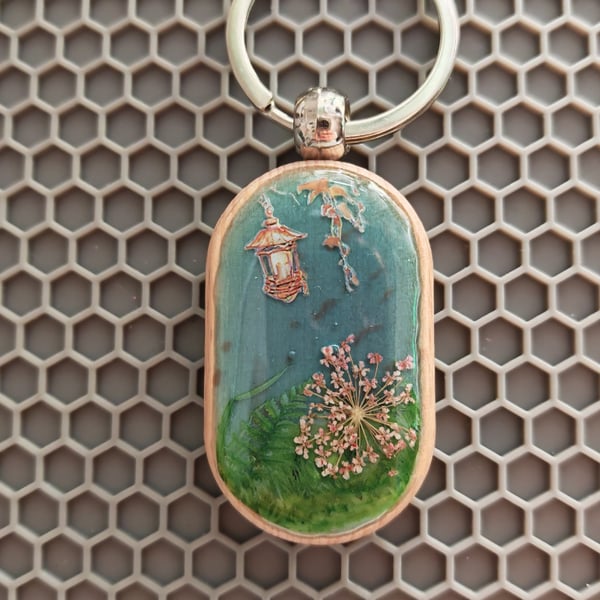 Wood And Resin Keychain: Handmade Miniature Summer Scene