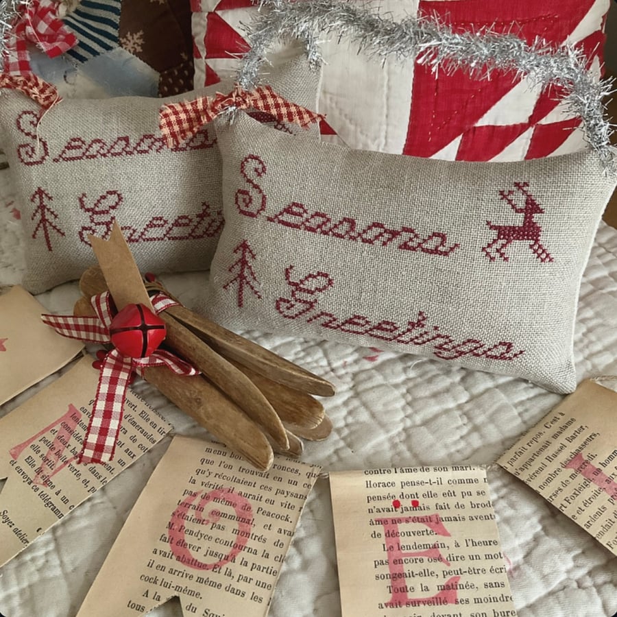Season’s Greetings cross stitch decoration 