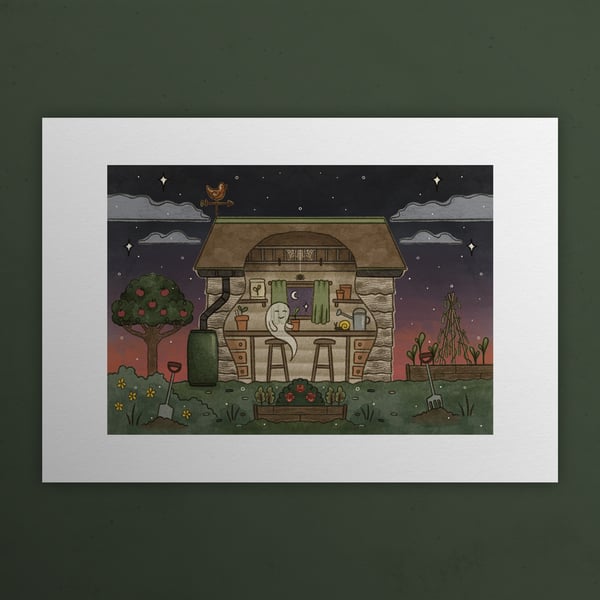 Ghostly Garden shed, Ghosts of Summer, 90s nostalgia, A4 art print