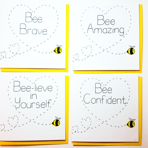 Bee PACK 4x Handmade cards Bee Amazing - Confident - Brave - Believe in Yourself