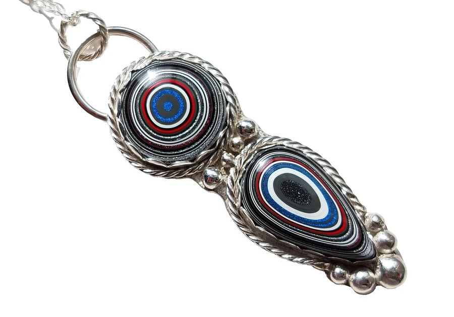 Fordite Necklace Sterling Silver Jewellery Gift Teardrop Bullseye Statement 925