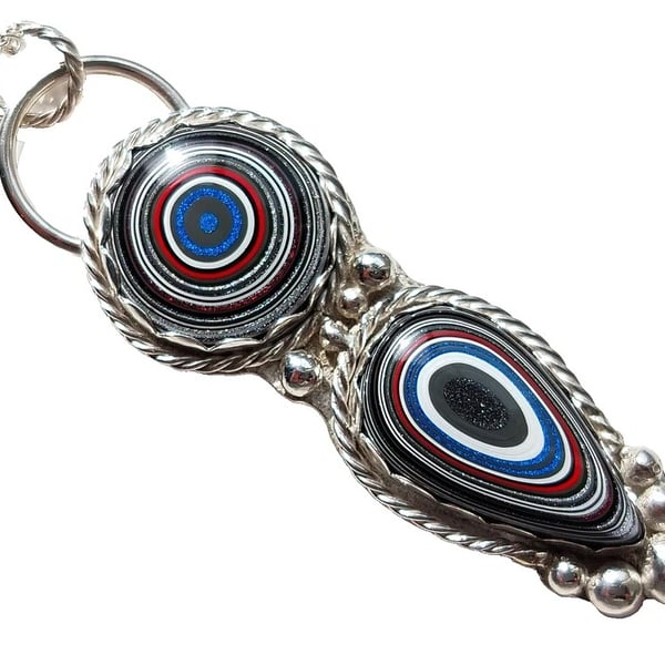 Fordite Necklace Sterling Silver Jewellery Gift Teardrop Bullseye Statement 925