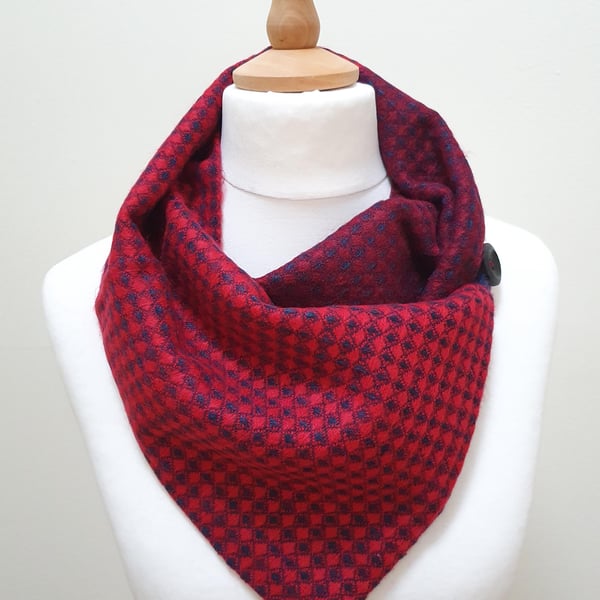 Sari silk and viscose neckwarmer collar, button wrap scarf. Double sided,