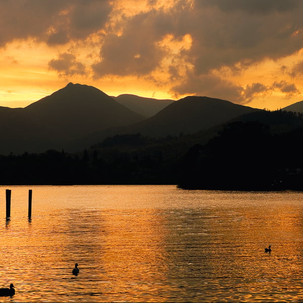 Derwent Water Lake District Cumbria sunset English lakes view - Free UK Postage!