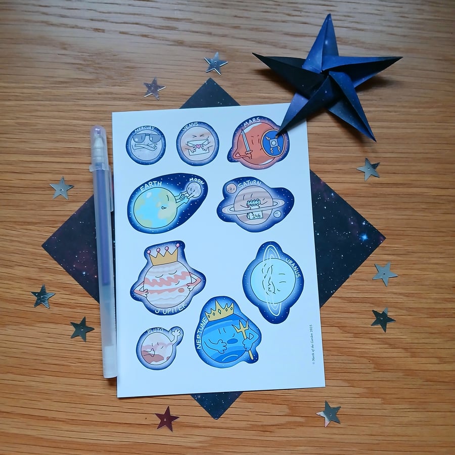 Planet Sticker Sheet! Cute Waterproof Vinyl Stickers