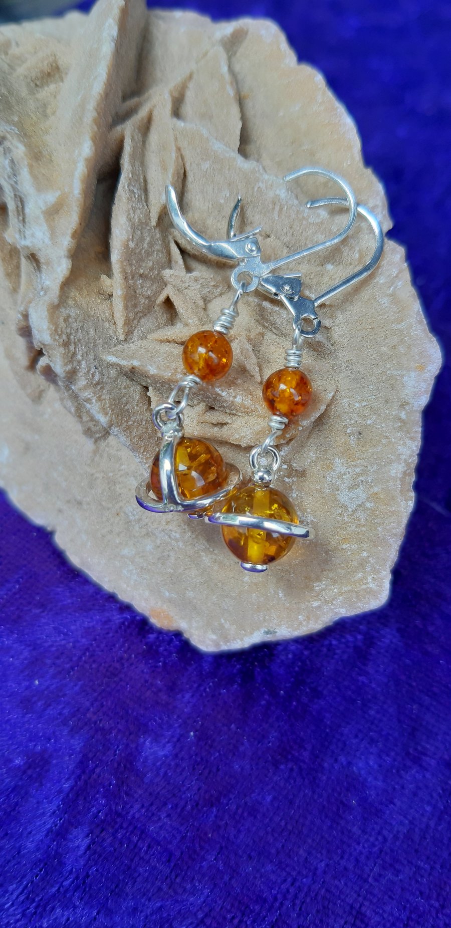 Baltic Amber and Sterling Silver Globe Earrings