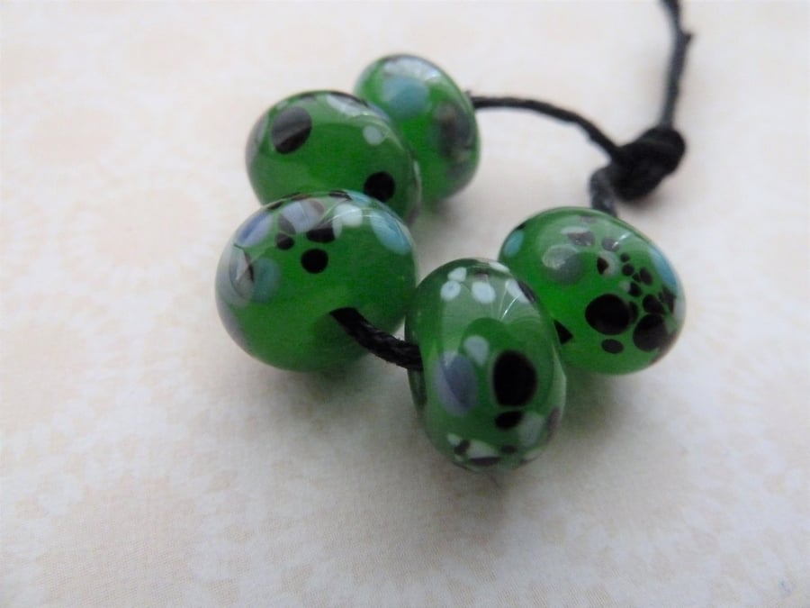 handmade lampwork green frit glass beads