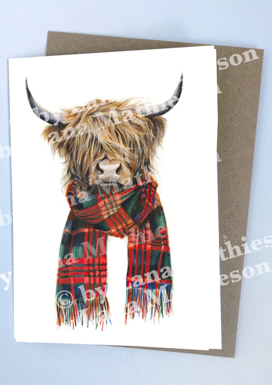 Highland Hipster (Greeting Card) - Highland Cow Card - Scottish Highland Cow