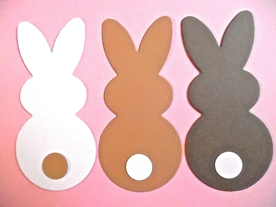 6 Assorted Neutral  Bunny Rabbit  Die Cuts.  Easter Cards Bunting Cut-Outs  