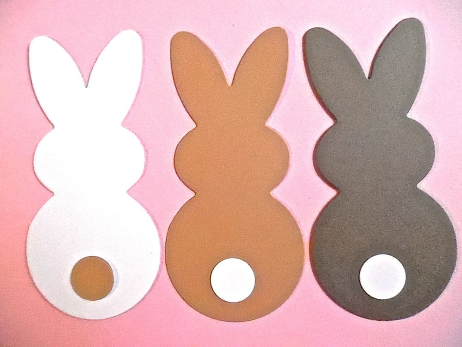 6 Assorted Neutral  Bunny Rabbit  Die Cuts. Card Toppers Easter Bunting 
