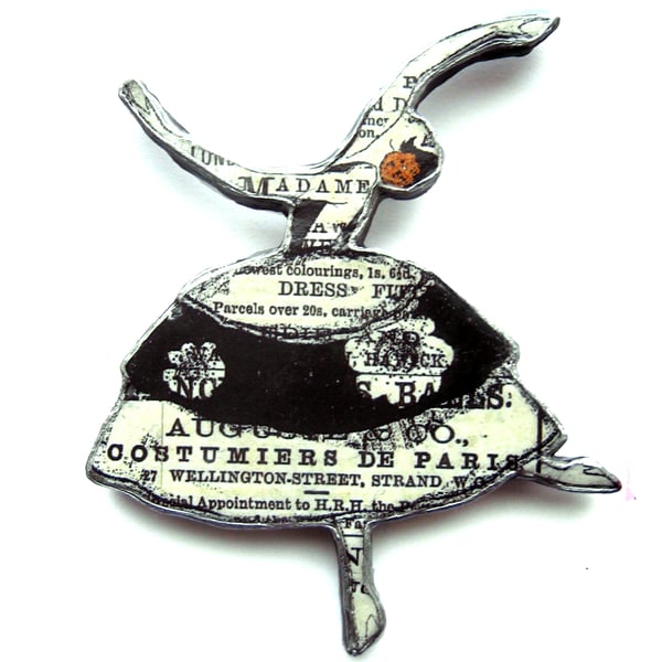 Large Dancing Lady Victoriana Resin Brooch by EllyMental