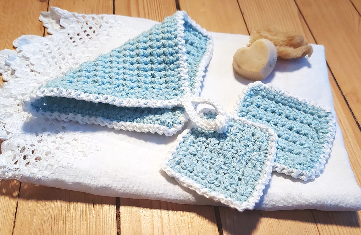 Handmade Face Cloth and Pads Set, reusable, 100% recycled cotton