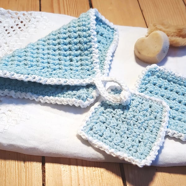 Handmade Face Cloth and Pads Set, reusable, 100% recycled cotton