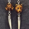 Tiger Tooth Earrings, MOP Double Faced, Half Price Sale