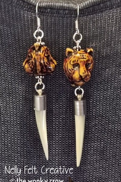 Tiger Tooth Earrings, MOP Double Faced, Half Price Sale
