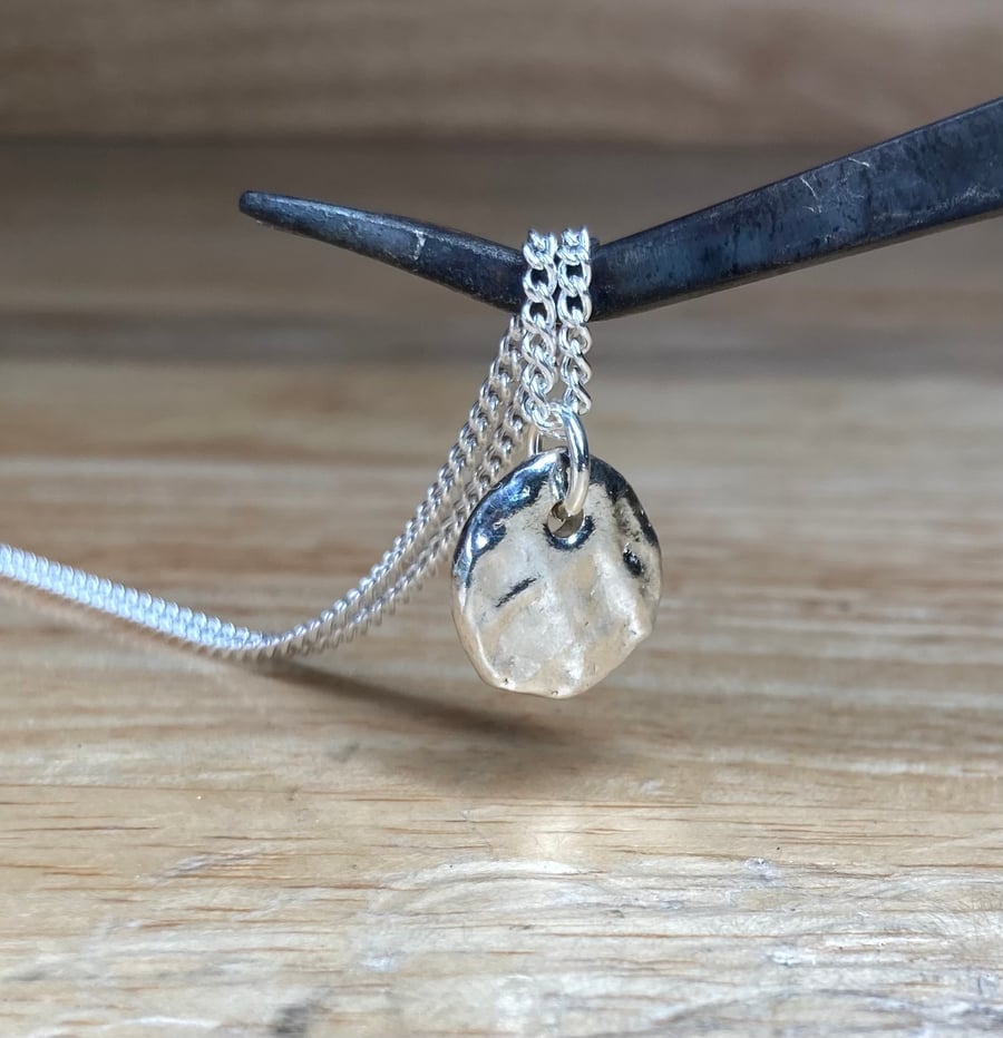 Handmade Recycled Fine & Sterling Silver Nugget Pendant & Chain