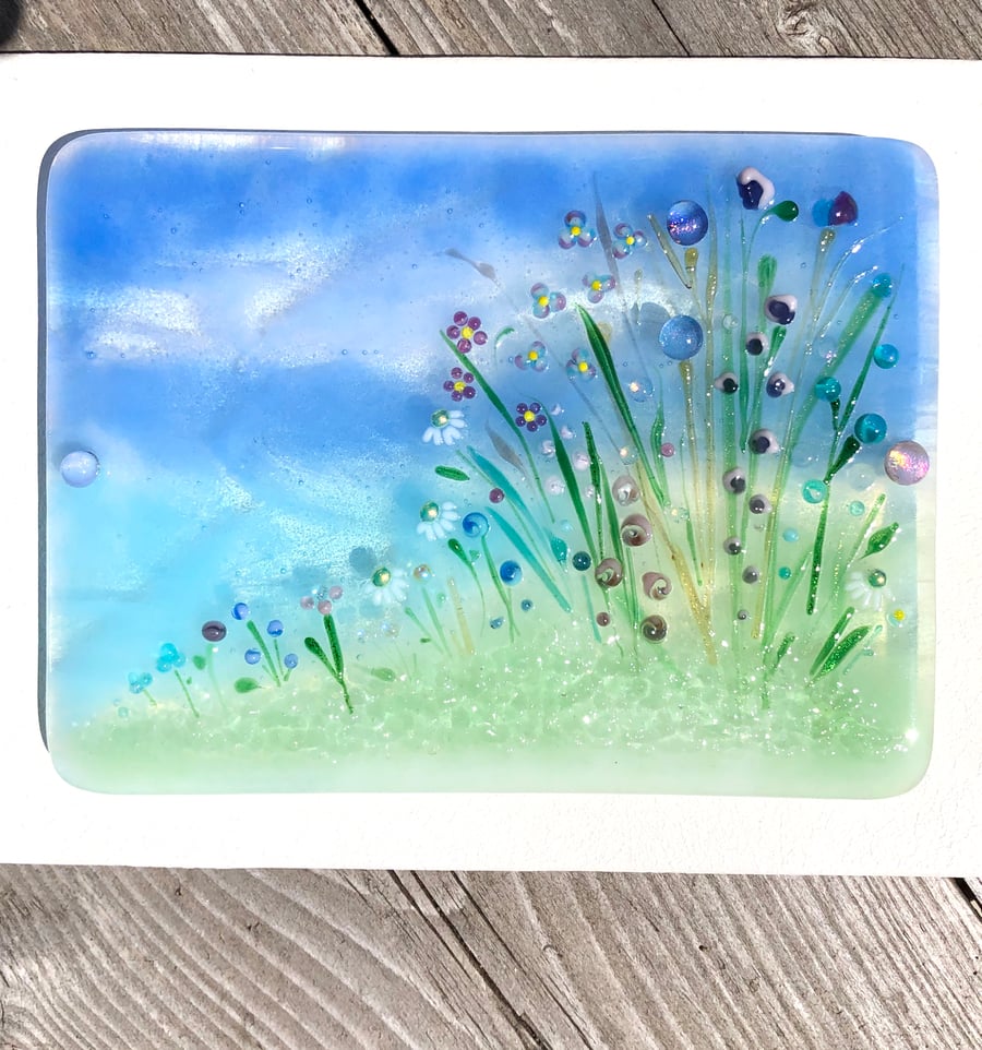 Delicate Glass Flower Meadow Picture “Towards the Sea””