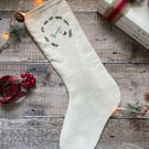 Hand embroidered Christmas Stocking, Personalised, Linen