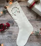 Hand embroidered Christmas Stocking, Personalised, Linen