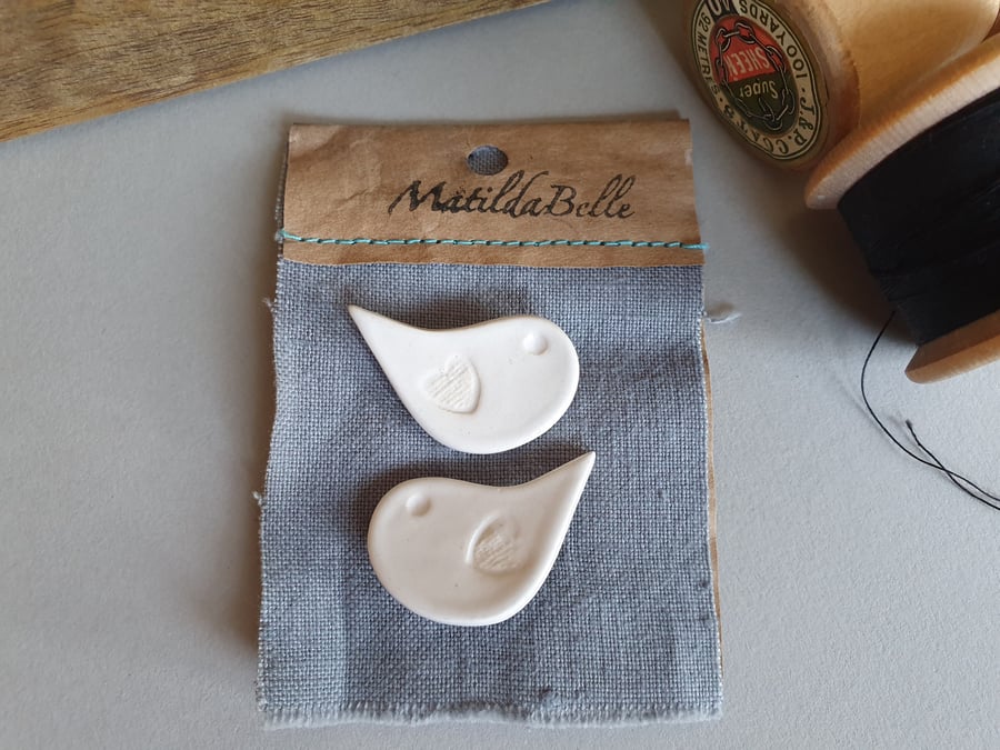 Set of two Handmade Ceramic Birdy Buttons