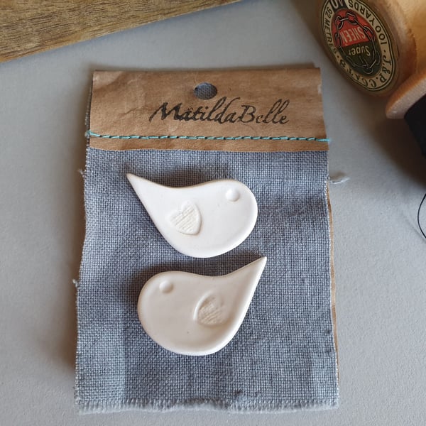 Set of two Handmade Ceramic Birdy Buttons