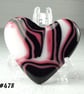 Fused glass pink black white heart pocket hug with stand 5x4.5cm (478)