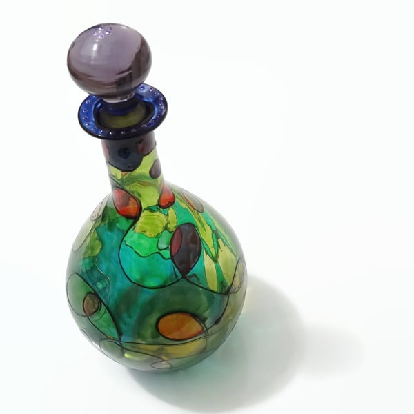 Hand Painted Ornamental Bottle Rainbow Squiggle