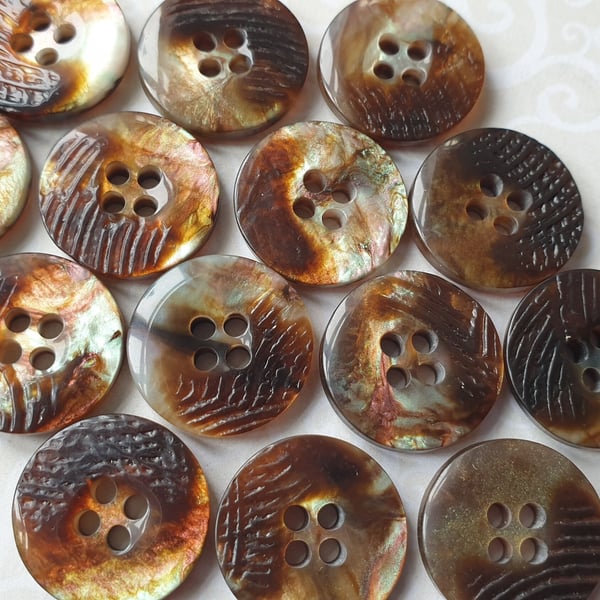 18mm, 11 16",  28 Ligne, REVERSIBLE polyester horn Brown mix Buttons x 5 Buttons