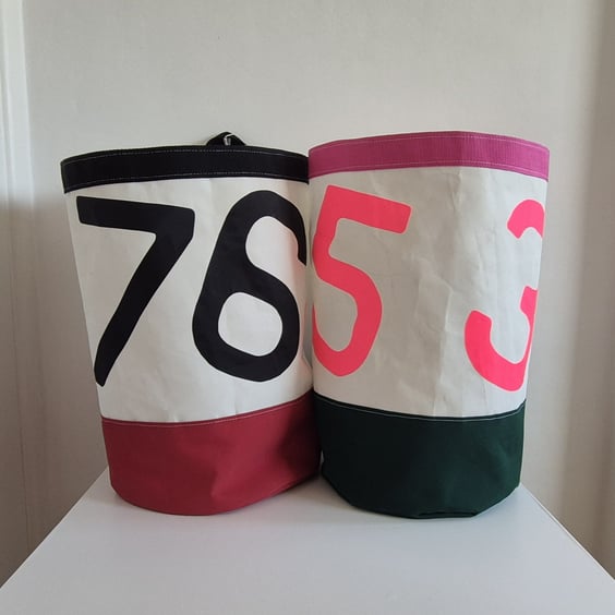 Colourful Upcycled Sailcloth Storage Baskets – Large Laundry and Toy Baskets