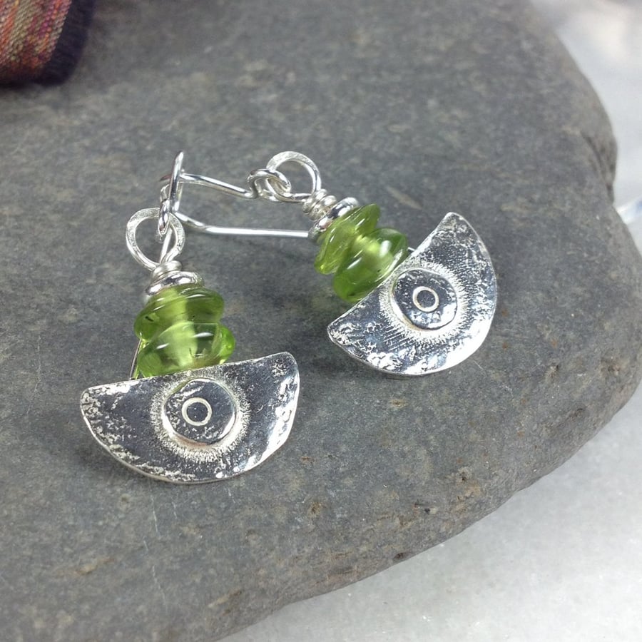 Ulu  , handmade silver and Peridot  earrings